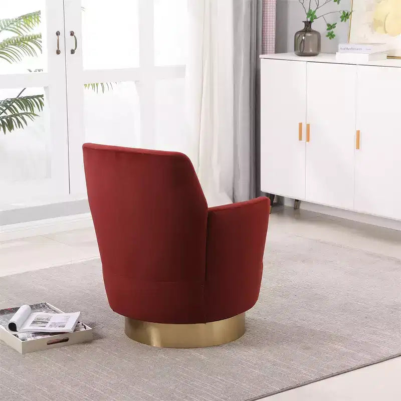 Fauteuil pivotant, fauteuil d'appoint rond avec piètement en acier inoxydable doré, fauteuil de lecture moderne à 360° pour salon ou chambre à coucher