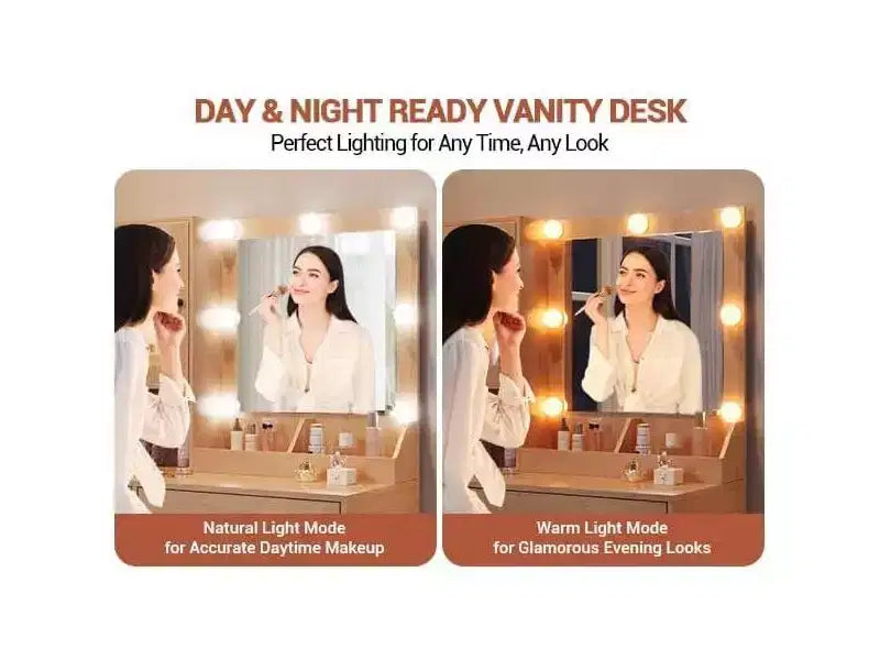 GustoWave Coiffeuse, Table de maquillage avec miroir, Prises et ports USB intégrés
