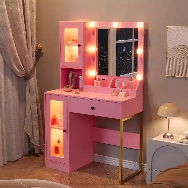 GustoWave Coiffeuse, Table de maquillage avec miroir, Prises et ports USB intégrés