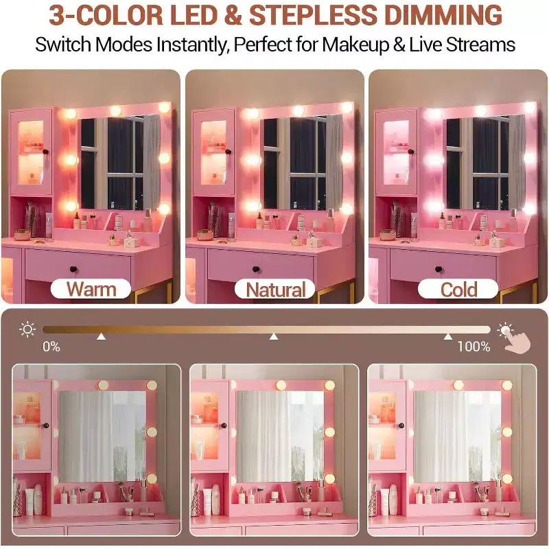 GustoWave Coiffeuse, Table de maquillage avec miroir, Prises et ports USB intégrés
