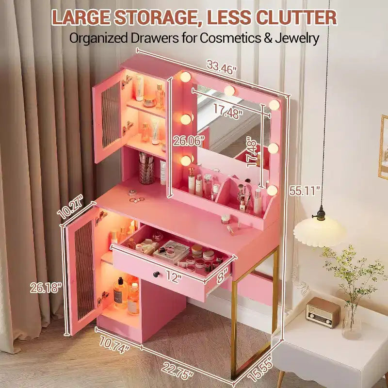 GustoWave Coiffeuse, Table de maquillage avec miroir, Prises et ports USB intégrés