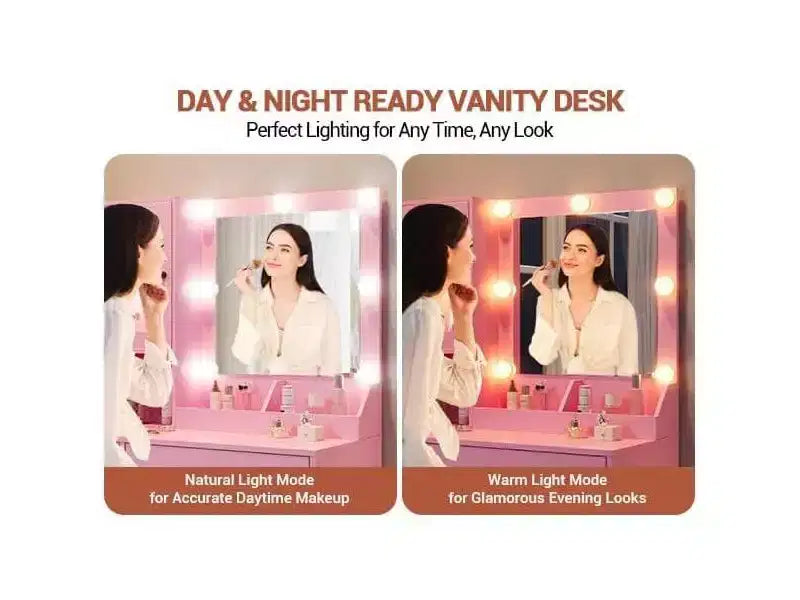 GustoWave Coiffeuse, Table de maquillage avec miroir, Prises et ports USB intégrés