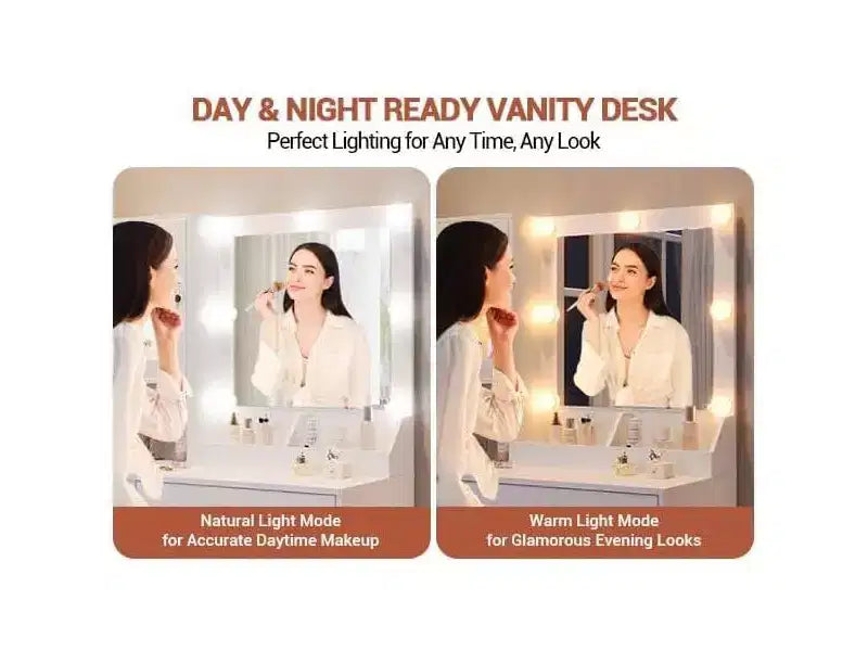 GustoWave Coiffeuse, Table de maquillage avec miroir, Prises et ports USB intégrés