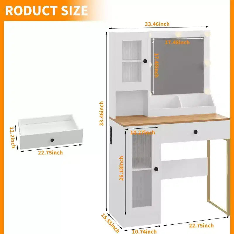 GustoWave Coiffeuse, Table de maquillage avec miroir, Prises et ports USB intégrés