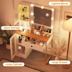 GustoWave Coiffeuse, Table de maquillage avec miroir, Prises et ports USB intégrés