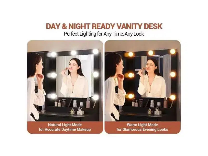 GustoWave Coiffeuse, Table de maquillage avec miroir, Prises et ports USB intégrés
