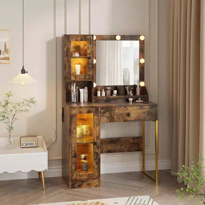 GustoWave Coiffeuse, Table de maquillage avec miroir, Prises et ports USB intégrés