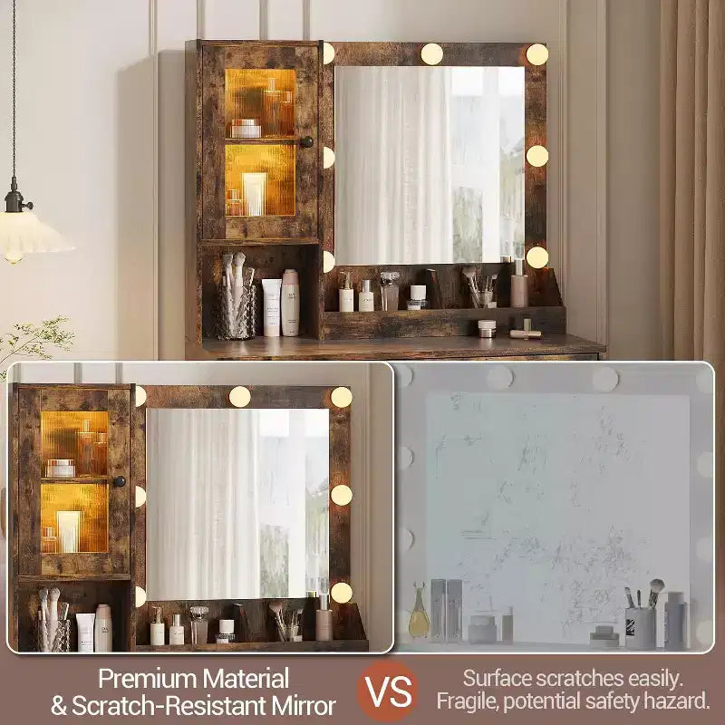 GustoWave Coiffeuse, Table de maquillage avec miroir, Prises et ports USB intégrés