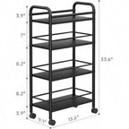 Chariot de Rangement Mince 4 Niveaux en Métal et Bois Chariot de Salle de Bain Roulant Noir Chariot Utilitaire Étroit de Cuisine Buanderie sur Roues