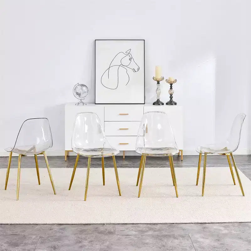 Lot de 6 chaises de salle à manger sans accoudoirs transparentes avec dossier, style nordique moderne pour cuisine, salle à manger, salon ou bureau