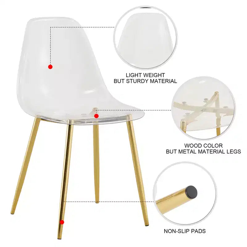 Lot de 6 chaises de salle à manger sans accoudoirs transparentes avec dossier, style nordique moderne pour cuisine, salle à manger, salon ou bureau