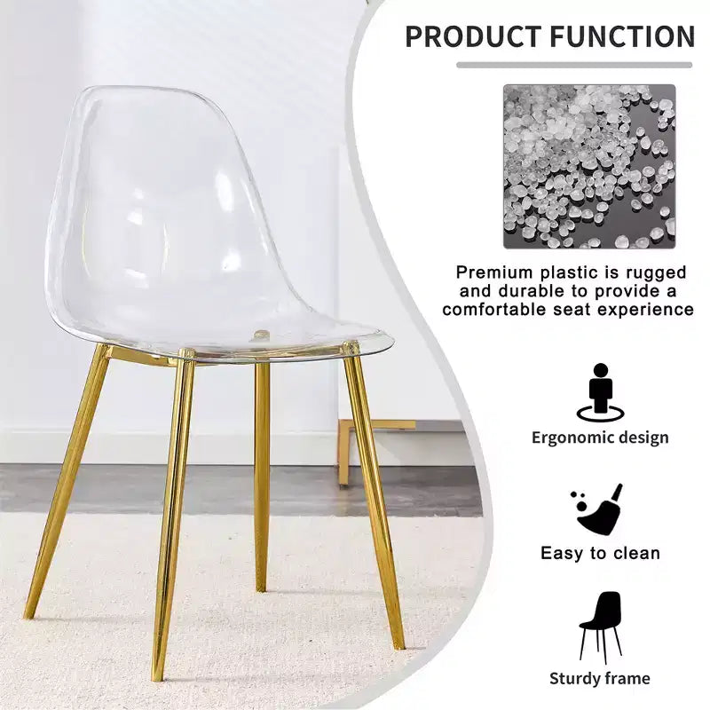 Lot de 6 chaises de salle à manger sans accoudoirs transparentes avec dossier, style nordique moderne pour cuisine, salle à manger, salon ou bureau