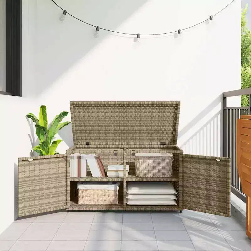 vidaXL Armoire de rangement de terrasse Organisateur d'outils Meuble d'extérieur en résine tressée