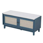 Banc de rangement d'entrée bohème Whisen, banc à chaussures en bois, banc rembourré avec portes doubles
