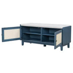 Banc de rangement d'entrée bohème Whisen, banc à chaussures en bois, banc rembourré avec portes doubles