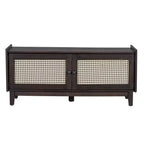 Banc de rangement d'entrée bohème Whisen, banc à chaussures en bois, banc rembourré avec portes doubles