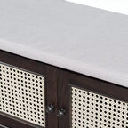 Banc de rangement d'entrée bohème Whisen, banc à chaussures en bois, banc rembourré avec portes doubles