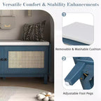 Banc de rangement d'entrée bohème Whisen, banc à chaussures en bois, banc rembourré avec portes doubles