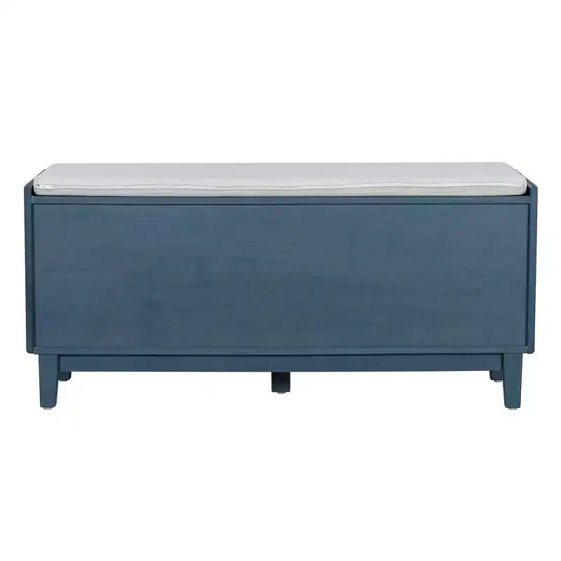 Banc de rangement d'entrée bohème Whisen, banc à chaussures en bois, banc rembourré avec portes doubles