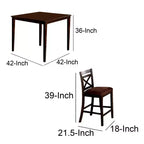 Ensemble table de bar et chaises à dossier croisé 5 pièces en bois Royal Hampton, brun expresso