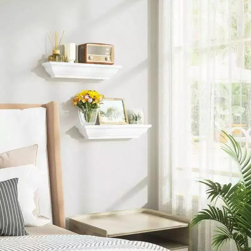 Étagères murales flottantes rustiques blanches, lot de 2, 43 cm, pour chambre, salon, salle de bain, rangement, organisation de l'espace