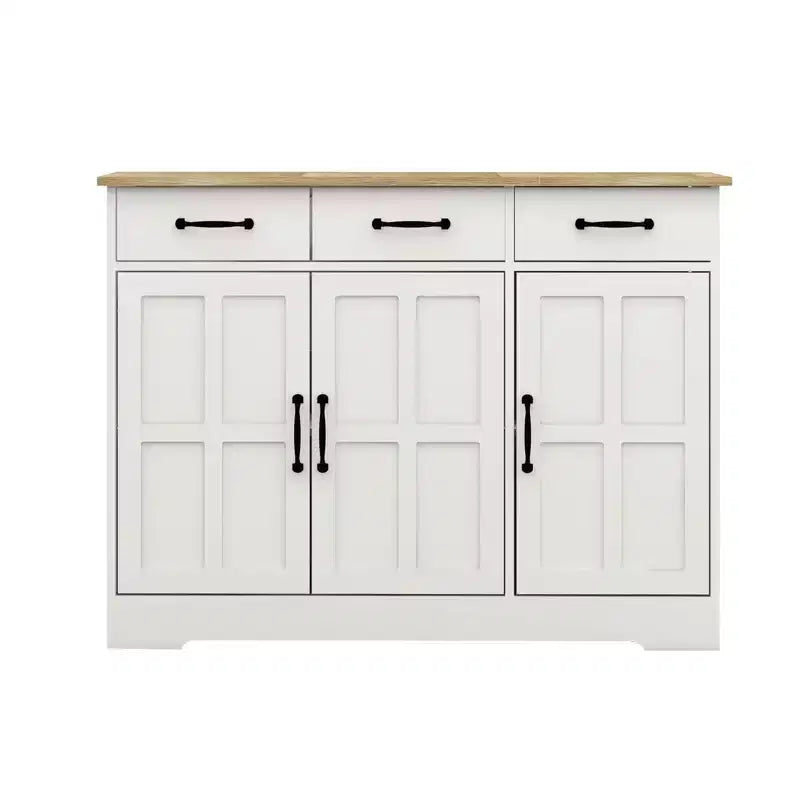 MAYEERTY Buffet de ferme blanc, buffet de rangement 3 tiroirs 3 portes pour salle à manger
