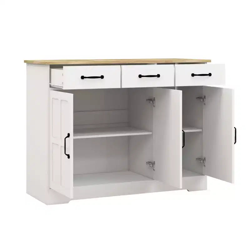 MAYEERTY Buffet de ferme blanc, buffet de rangement 3 tiroirs 3 portes pour salle à manger