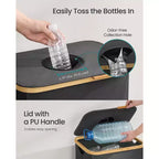 Poubelle de recyclage de 98 litres, bac de recyclage de bouteilles avec sac intérieur et trou de collecte, conception pliable, gris ardoise et beige