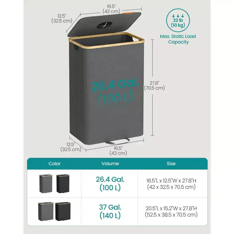 Poubelle de recyclage de 98 litres, bac de recyclage de bouteilles avec sac intérieur et trou de collecte, conception pliable, gris ardoise et beige