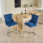 Okak – Lot de 2 tabourets de bar de 66 cm, tabourets de bar modernes en velours avec dossier capitonné et rivets, chaises d'îlot de cuisine style ferme avec base en métal chromé