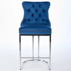 Okak – Lot de 2 tabourets de bar de 66 cm, tabourets de bar modernes en velours avec dossier capitonné et rivets, chaises d'îlot de cuisine style ferme avec base en métal chromé