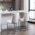 Okak – Lot de 2 tabourets de bar de 66 cm, tabourets de bar modernes en velours avec dossier capitonné et rivets, chaises d'îlot de cuisine style ferme avec base en métal chromé