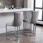 Okak – Lot de 2 tabourets de bar de 66 cm, tabourets de bar modernes en velours avec dossier capitonné et rivets, chaises d'îlot de cuisine style ferme avec base en métal chromé