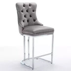 Okak – Lot de 2 tabourets de bar de 66 cm, tabourets de bar modernes en velours avec dossier capitonné et rivets, chaises d'îlot de cuisine style ferme avec base en métal chromé