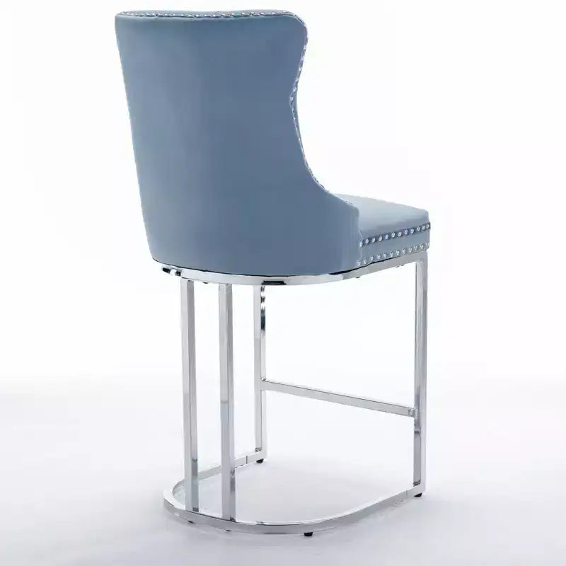 Okak – Lot de 2 tabourets de bar de 66 cm, tabourets de bar modernes en velours avec dossier capitonné et rivets, chaises d'îlot de cuisine style ferme avec base en métal chromé