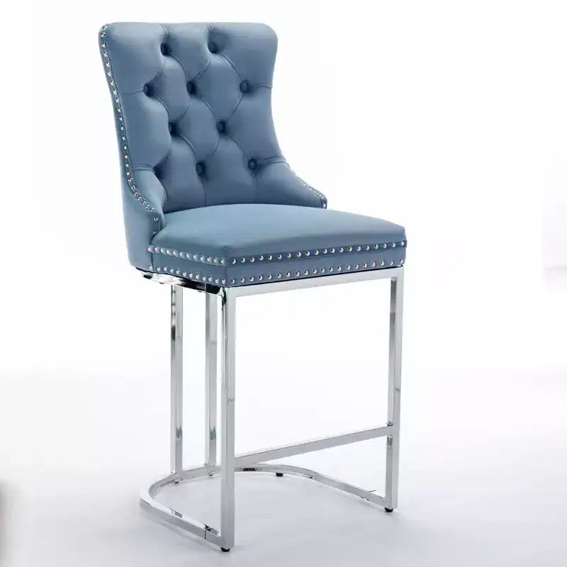 Okak – Lot de 2 tabourets de bar de 66 cm, tabourets de bar modernes en velours avec dossier capitonné et rivets, chaises d'îlot de cuisine style ferme avec base en métal chromé