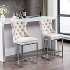 Okak – Lot de 2 tabourets de bar de 66 cm, tabourets de bar modernes en velours avec dossier capitonné et rivets, chaises d'îlot de cuisine style ferme avec base en métal chromé