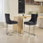 Okak – Lot de 2 tabourets de bar de 66 cm, tabourets de bar modernes en velours avec dossier capitonné et rivets, chaises d'îlot de cuisine style ferme avec base en métal chromé