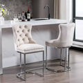 Okak – Lot de 2 tabourets de bar de 66 cm, tabourets de bar modernes en velours avec dossier capitonné et rivets, chaises d'îlot de cuisine style ferme avec base en métal chromé