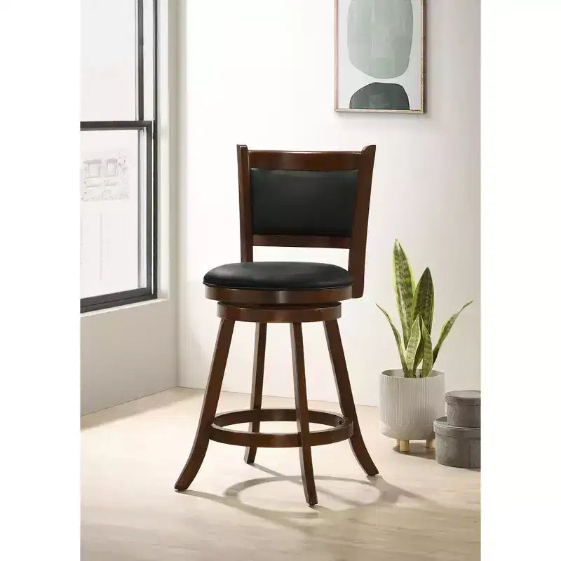 Okak — Ensemble de 2 tabourets de bar pivotants, tabourets de comptoir modernes avec revêtement marron châtaigne et base en métal noir, sièges polyvalents pour la cuisine