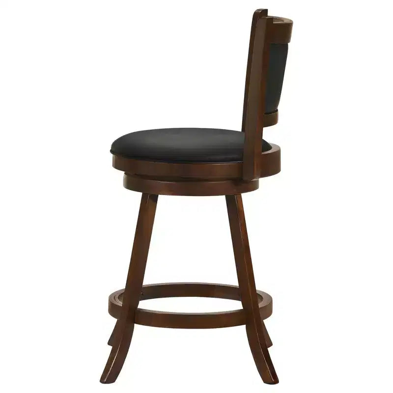 Okak — Ensemble de 2 tabourets de bar pivotants, tabourets de comptoir modernes avec revêtement marron châtaigne et base en métal noir, sièges polyvalents pour la cuisine
