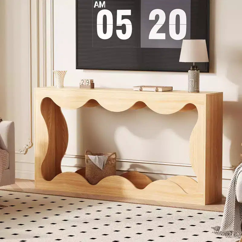 Console table festonnée de ferme 63" pour entrée, table de canapé étroite en bois derrière le canapé avec rangement, meubles rustiques pour salons et appartements