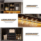 Meuble bar à café de 72 po avec porte coulissante de style grange, buffet de cuisine haut avec 3 tiroirs et porte-verres à vin, grand espace de rangement pour la maison