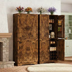 Meuble de rangement haut de cuisine Ora Maison 71, placard en bois autoportant avec rangement pour bouteilles, étagères réglables et 6 casiers de porte, marron rustique