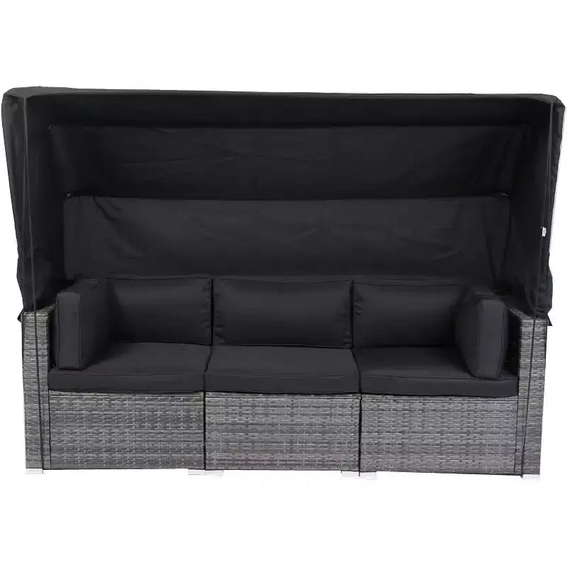Ensemble de mobilier de patio en forme avec auvent rétractable, canapé robuste 7 pièces toutes saisons, idéal pour le jardin, le porche, la cour arrière, noir