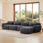 Canapé sectionnel d'angle en tissu peluche kaki clair de 149 pouces avec oreillers et pouf (connexion à boucle)