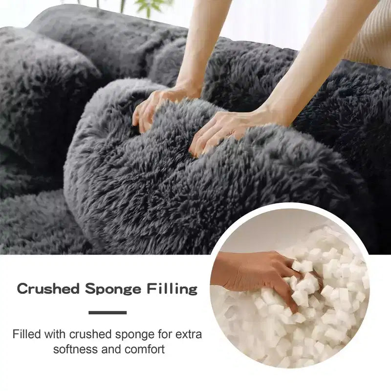 Canapé sectionnel d'angle en tissu peluche kaki clair de 149 pouces avec oreillers et pouf (connexion à boucle)