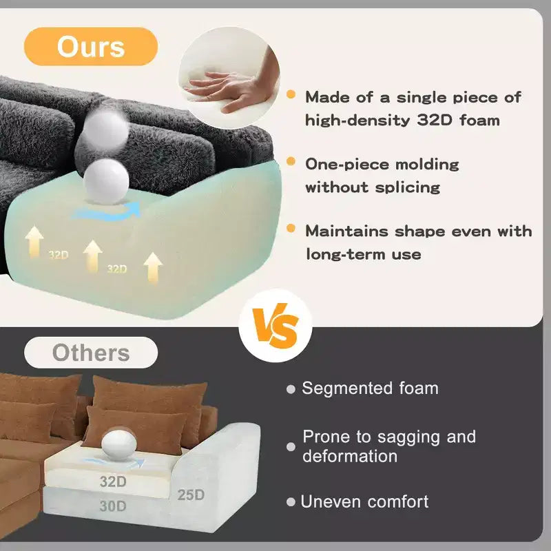 Canapé sectionnel d'angle en tissu peluche kaki clair de 149 pouces avec oreillers et pouf (connexion à boucle)
