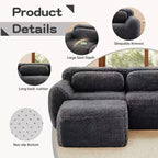 Canapé sectionnel d'angle en tissu peluche kaki clair de 149 pouces avec oreillers et pouf (connexion à boucle)
