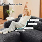 Canapé sectionnel d'angle en tissu peluche kaki clair de 149 pouces avec oreillers et pouf (connexion à boucle)